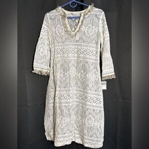 Trina Turk Coverall Cover-Up Dress Cream size 2 V-neck Long-Sleeve NWT